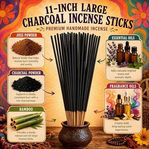 Japanese Cherry Blossom Incense Sticks 11" - 1 Bundle 85 to 100 Sticks - Smooth and Clean Long Burn Time, 45 to 60 Minutes.