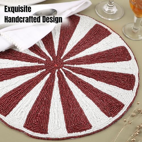 Alpha Living Home Beaded Placemats, Set of 2, 13 in Round, Red & White