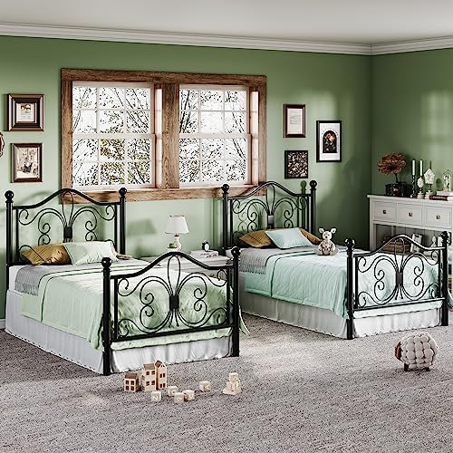 Allewie Metal Twin Platform Bed Frame, Butterfly Pattern Design, Black