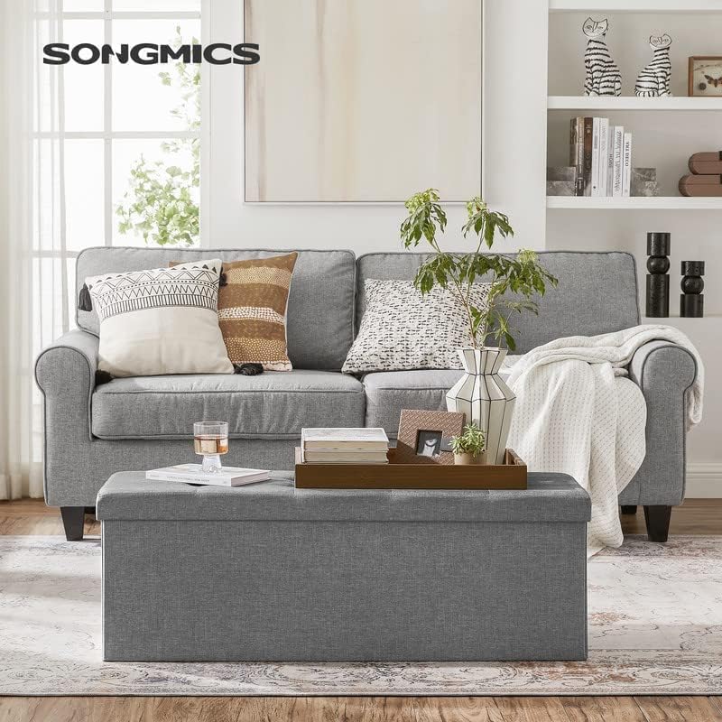SONGMICS 43.3 Inches Folding Storage Ottoman Bench, Load 660 lb