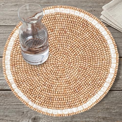 ALPHA Living HOME Woven Placemats Set of 2 Ivory Light Brown Wood MOP Mats