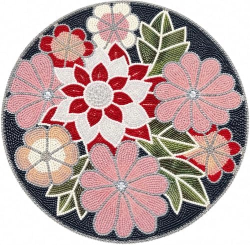 Beaded Placemats 13 Inch, Handmade Multicolor Floral Round Table Mats