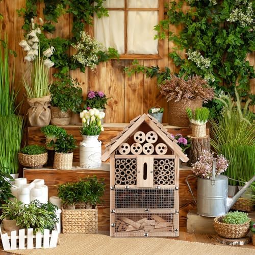 2 Set Bug Hotel Kit DIY Insect Hotel Lady Bug House for Garden DIY Cedar Wood Craft for Butterfly, Ladybird, Beneficial Insect Habitat Mason Bee House, 13.6 x 10.8 x 2.8 Inch(A)