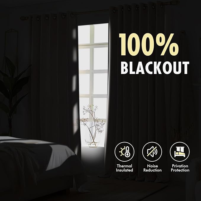 MIULEE Natural Pinch Pleated 100% Blackout Linen Curtains 40x104 Inches | Room - Image 4