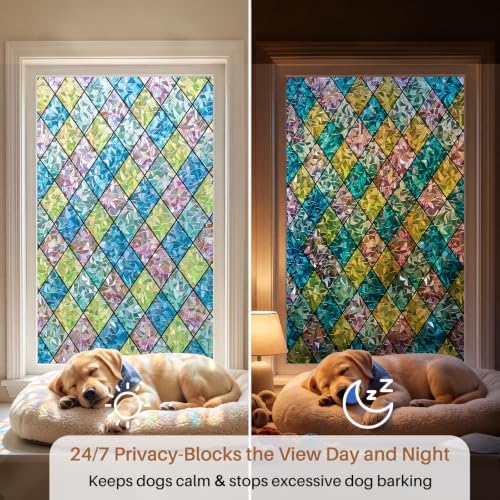 Sunbaby Stained Glass Winodw Film, Rainbow Lattice Stickers, 29.5"x78.7"