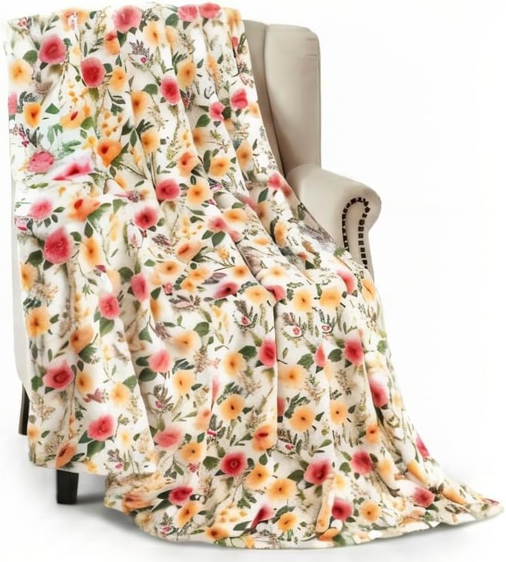 Soft Fleece Throw Blanket, Elegant Floral Wild Flowers Pink Yellow, 50x70