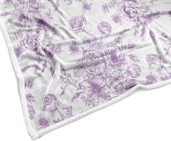 Floral Throw Blanket, Botanical Floral Blanket, Soft, Flannel, Warm, Boho Floral Bed Blanket All Season Flower Throw Blanket for Couch Bedroom Living Room, Purple 60X70 Inch