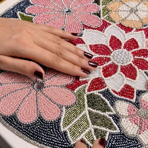 Beaded Placemats 13 Inch, Handmade Multicolor Floral Round Table Mats