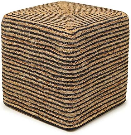 · REDEARTH · Jute Cotton Braided Cube Pouf Ottoman Foot Rest- Natural Black