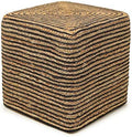 · REDEARTH · Jute Cotton Braided Cube Pouf Ottoman Foot Rest- Natural Black