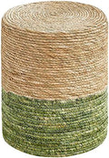 14" Boho Pouf Patio Ottomans Natural Straw Handweave Rustic Round Footstool
