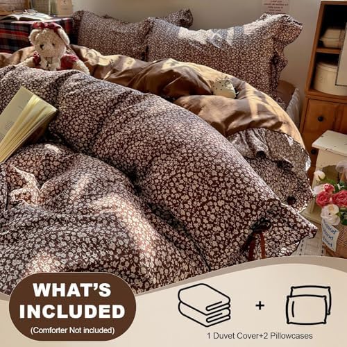 Vintage Ruffled Duvet Cover Queen Size 3 Pcs Set,90"×90" Bedding