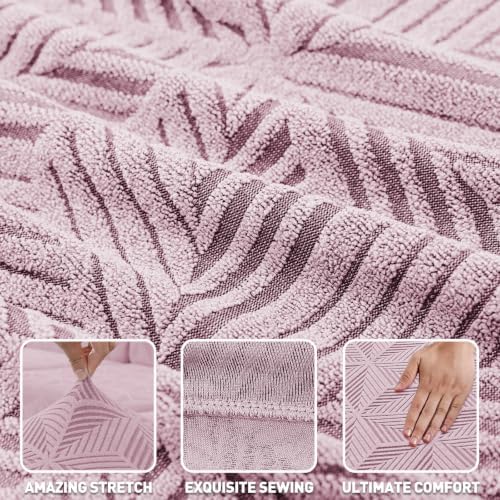 ZNSAYOTX Stretch Couch Cover, 1 Piece Sofa Covers for 3 Cushion Couch, Jacquard Sofa Slipcovers with Elastic Bottom Thickened Furniture Protector for Dog Cat Pet (Large, Dusty Pink)