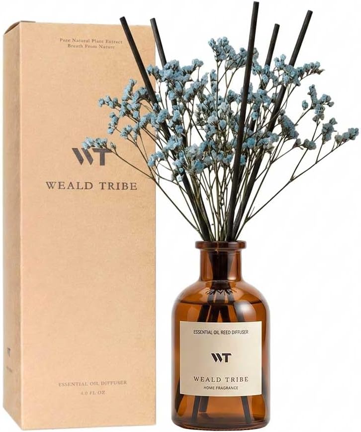 WEALD TRIBE Reed Diffuser Set for Bathroom Decor, Sticks Diffuser with Fragrance Oils Included | Ocean Scent 4.0 fl oz Fragrance Oil Defusers for Home Living Room Shelf Decor Apartment Essentials
