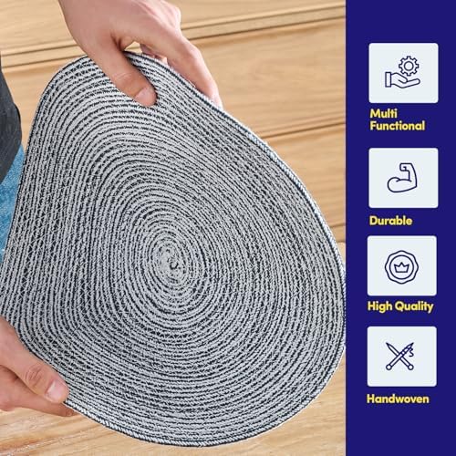 Round Placemats Set of 6-100% Cotton Two-Tone Placemat for Dining Table - Woven Braided Table Setting Place Mat - Washable Table Decor for Kitchen, Farmhouse, Rustic, Everyday Use, Navy