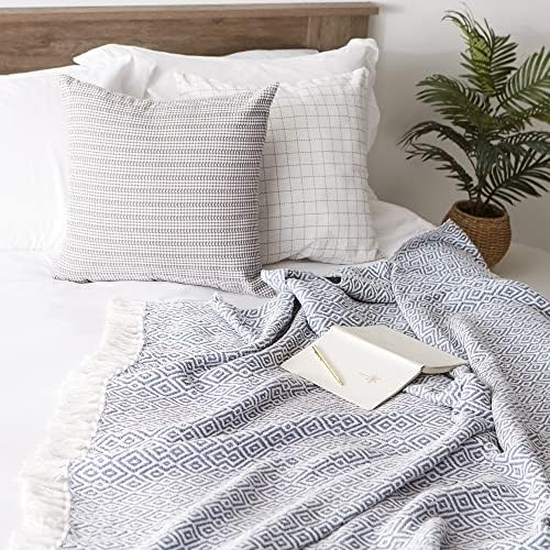 DII Rustic Farmhouse Double Diamond Woven Throw, 50x60, Stonewash Blue