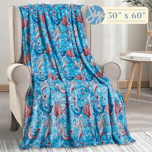 Elegant Comfort Lightweight Printed Throw Blanket- All Season, Ultra Soft, Cozy and Plush- Decorative Throw Blankets, Perfect for Lounging, 50 x 60 inches, Mermaid, Throw Blanket