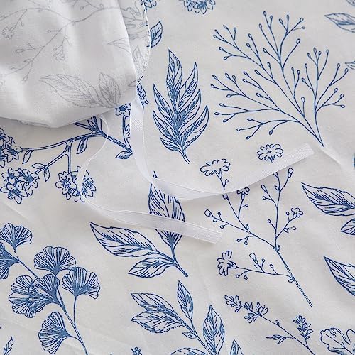 mixinni Blue Flowers Duvet Cover for Teenage Girls Twin XL Size Floral Leaf Printed Soft Cotton Floral Bedding Set with Zipper Closure 4 Corner Ties for Women-Twin XL Size
