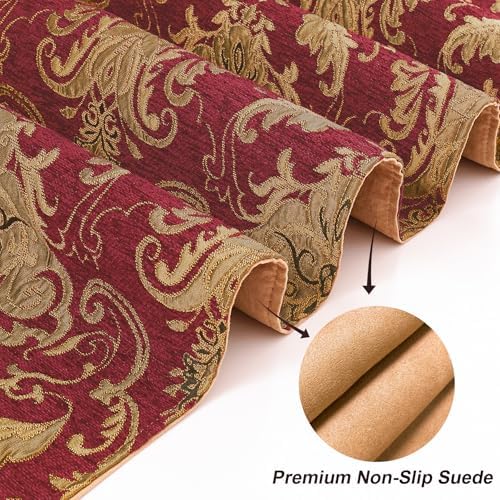 Loom and Mill Luxury Vintage Chenille Table Runner 90 Inches Long, Red