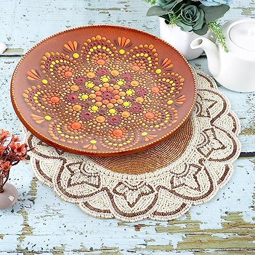 ALPHA Living HOME Beaded Placemats 13 Inch Gold Ivory Round Table Chargers