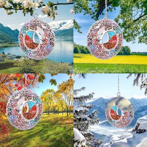 Yinns Solar Mosaic Bird Feeder, Fly Through Bird Feeders for Garden Decor