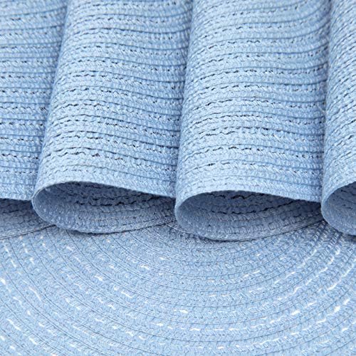 SHACOS Light Blue 15" Round Braided Placemats Set of 4 Washable Non Slip
