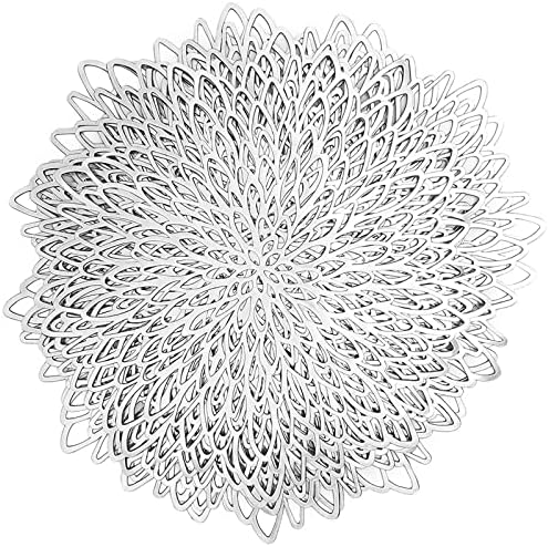 Juvale 10 Pack Silver Metallic Vinyl Placemats - 14.4" x 14.4" Round Table Mats and Chargers with Leaf Design for Elegant Table Decor and Protection - Stylish Charger Plates for Weddings and Parties