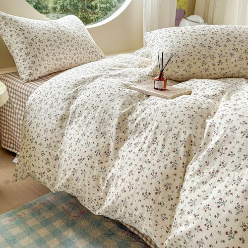 Girls Floral Duvet Cover Set Muslin Cotton Queen(90"x90"),Floret