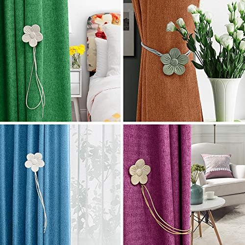 Lewondr Magnetic Curtain Tiebacks, Flower Vintage Curtain Holdbacks, White