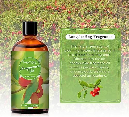 PHATOIL 3.38FL.OZ Honeysuckle Fragrance Oils for Aromatherapy, Essential Oils for Diffusers for Home, Perfect for Diffuser, DIY Candle and Soap Making, DIY Scented Products - 100ml