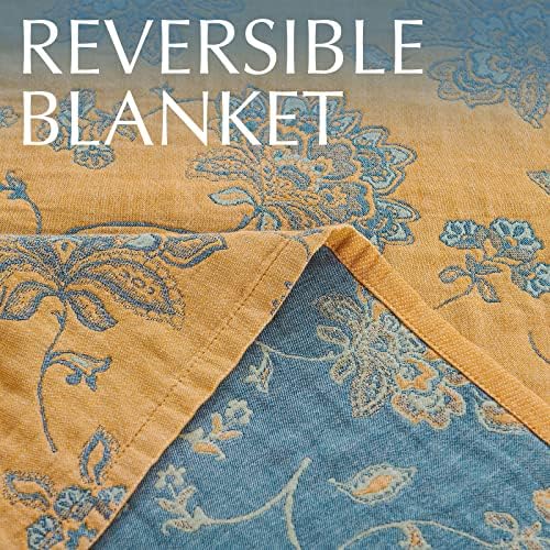 jinchan 100% Cotton Muslin Blanket Twin Boho Blanket 60x80 Yellow/Blue