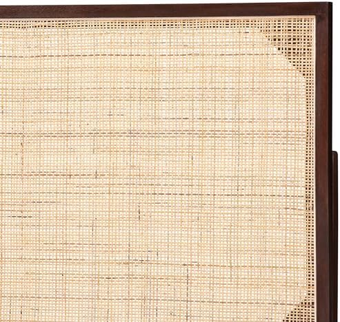 Bali & pari Aurelia Modern Bohemian Dark Brown Finished Bayur Wood and Natural Rattan Queen Size Headboard