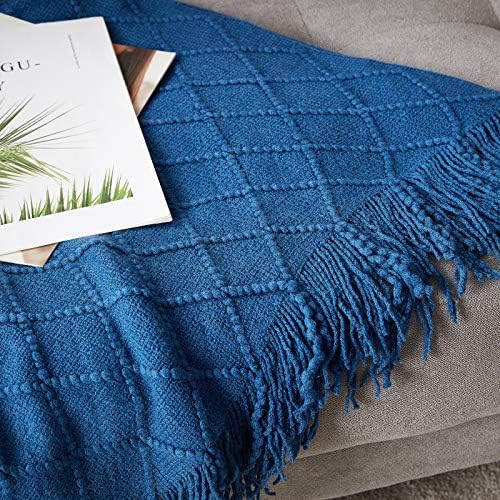 BOURINA Royal Blue Throw Blanket 50x60 Inch Knitted Soft Throw Sofa Blanket