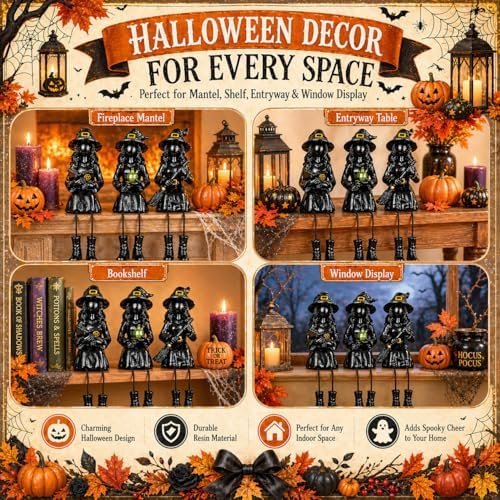 Dlfghos Halloween Decor Witch Figurines Set of 3, Halloween Indoor Decorations Witch Decor Resin Witch Statue for Table Desk Bookshelf Mantel Tiered Tray Spooky Halloween Decor Witch Gifts