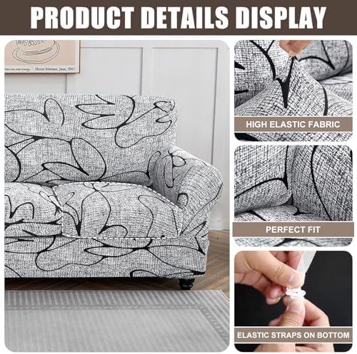 SearchI Stretch Sofa Cover Printed Couch Covers, Floral Pattern 2 Piece Armchair Slipcover with Separate Chair Cushion Cover, Washable Furniture Protector for Living Room(Armchair, Grey Lotus+White)