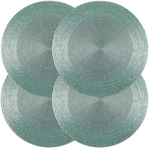 CLEENTABLE Beaded Placemats Set of 4, 13 in Round, Aqua
