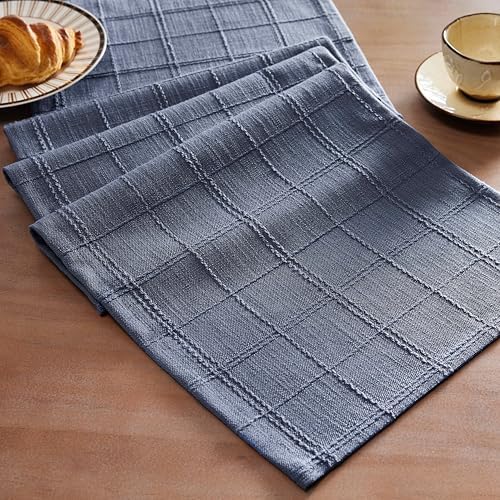 ZeeMart Linen Checked Farmhouse Table Runner, 13x60 Inches Blue