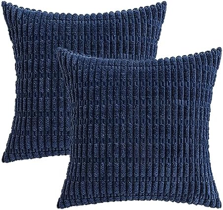 MIULEE Corduroy Decorative Throw Pillow Covers 16x16 Navy Blue Pack of 2