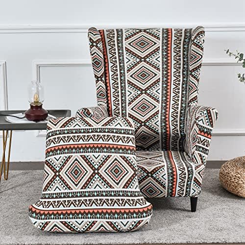 Wing Chair Slipcover, 2-Piece Printed Wingback Chair Cover