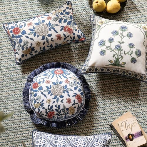 patdrea Designer Vintage Chinoiserie Throw Pillow Cover,Diameter 16"