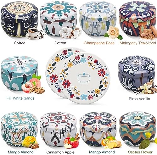 Scented Candles Gift Set, 10 Pack Soy Wax Candles with Two Coasters