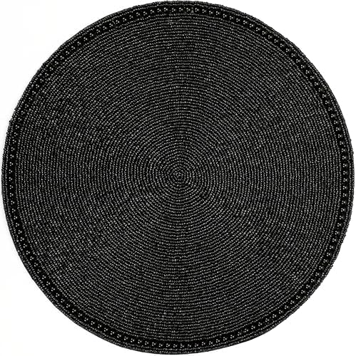 ALPHA Living HOME Beaded Placemats 13 Inch Black Handmade Table Chargers