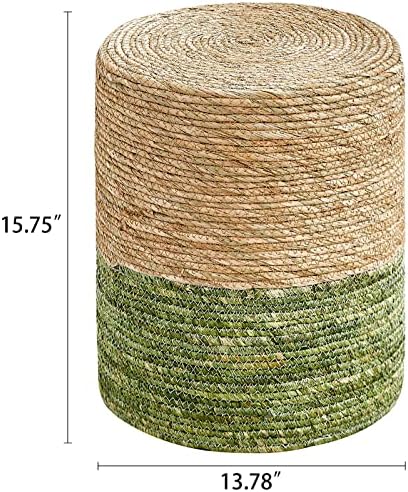 14" Boho Pouf Patio Ottomans Natural Straw Handweave Rustic Round Footstool