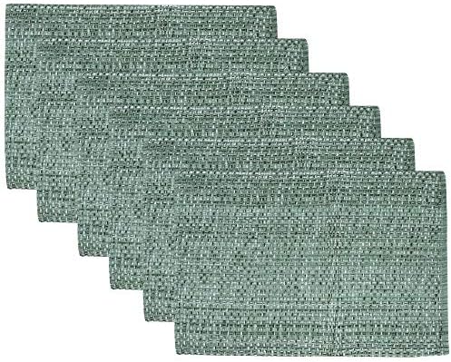 Sweet Home Collection 100% Cotton Placemats for Dining Room Rectangle Two Tone Woven Fabric 13" x 19" Soft Durable Table Mat Set, Set of 6, Light Green
