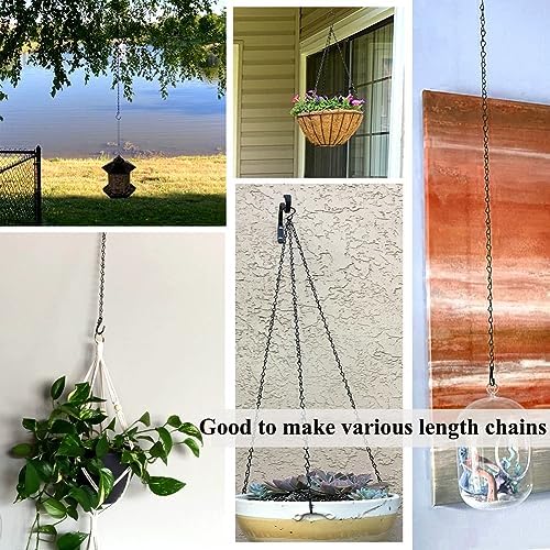 YINGFENG 236 Inch Black Metal Hanging Chains and Hanging Basket Hooks Set for Bird Feeders, Birdbaths, Planters, Grow Lights, Lanterns, Wind Chime and Ornaments, Eye Screws, Chain Hooks DIY
