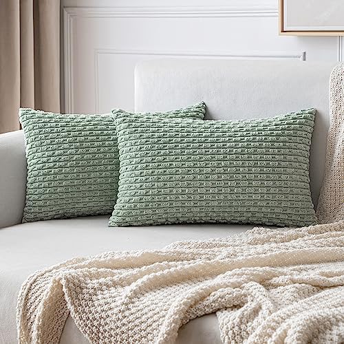 MIULEE Lumbar Decorative Throw Pillow Covers 12x20 Greyish Green Corduroy