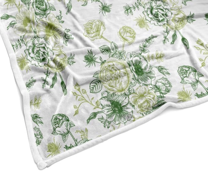 Green Floral Throw Blanket, Botanical Floral Blanket, Soft, Flannel, Warm, Boho Floral Bed Blanket All Season Floral Throw Blanket for Couch Bedroom Living Room 60X80 Inch