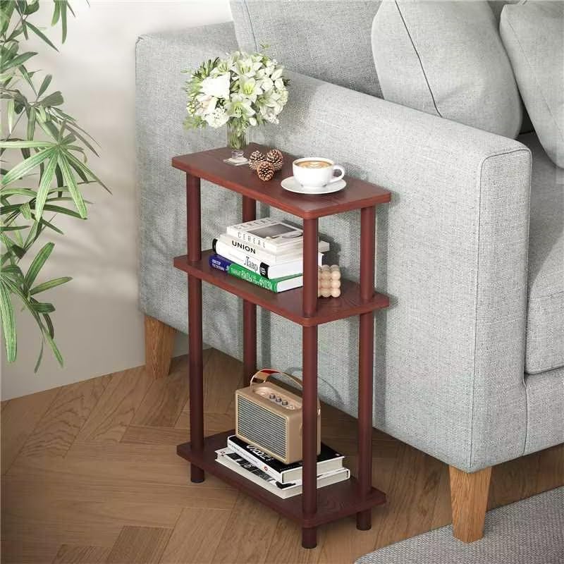 Apicizon Small Narrow Side Table, 3-Tier Skinny End Table, Dark Brown