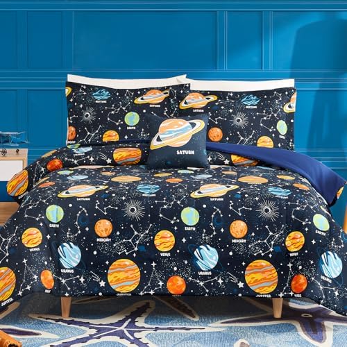 Twin Comforter Set for Boys-3 Pieces Planet Glow in the Dark Twin Bedding