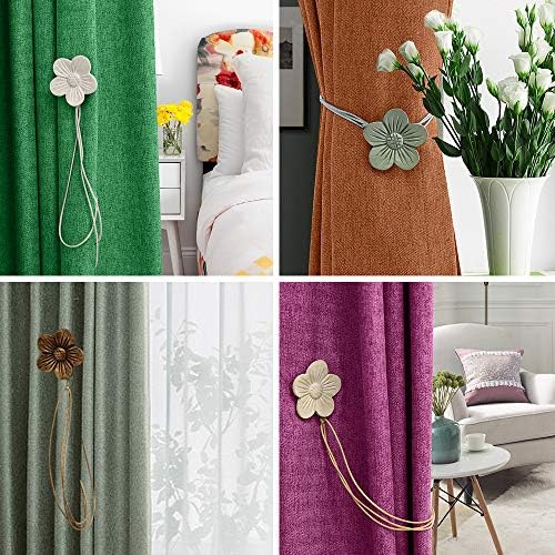Lewondr Magnetic Curtain Tiebacks, Flower Vintage Curtain Holdbacks, Coffee